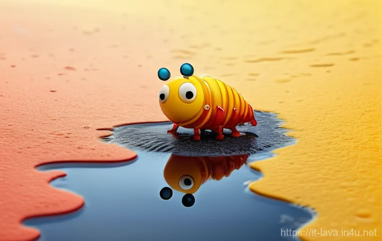 라바의 대사 없는 스토리텔링 기술 - An expressive, humor-filled 3D animated illustration showcasing Red and Yellow Larva caught in a mom...
