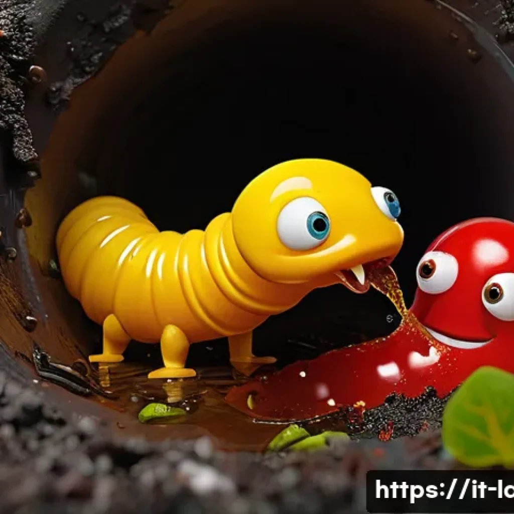 라바 시리즈별 등장인물 - **Prompt:** "A brightly lit, stylized scene inside a cluttered sewer pipe. Red and Yellow from 'Larv...