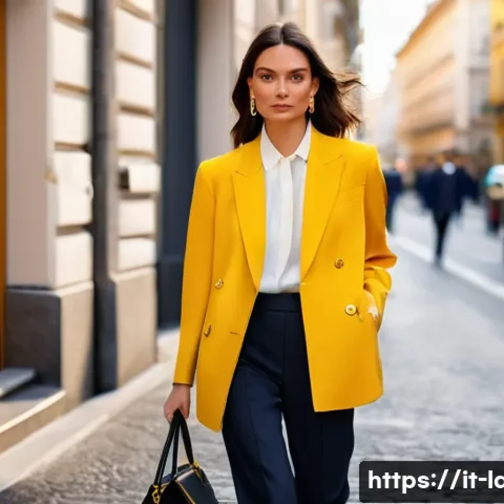 라바 옐로우의 성격 및 역할 - A chic Italian woman, in her early 30s, exudes confidence while strolling down a fashionable street ...