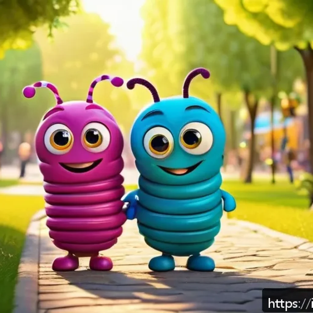 라바 시청자 피드백 사례 - A vibrant and playful scene featuring two cartoon larvae characters designed with enhanced expressiv...